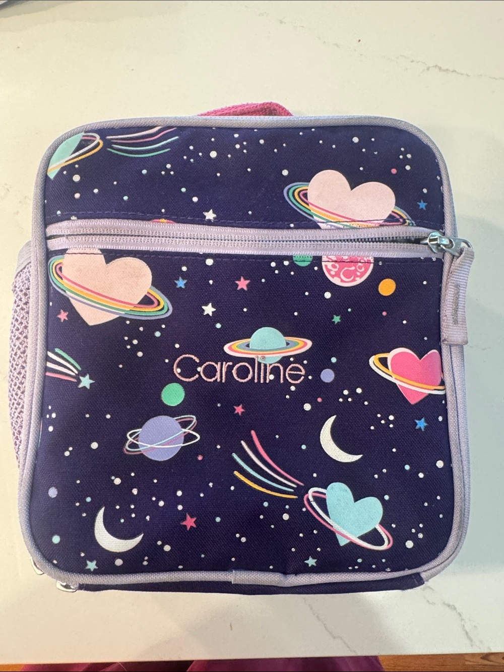 Pottery Barn Kids Navy Space Hearts Personalized Lunchbox - Caroline